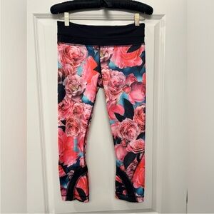 Like New Lululemon Run Inspire Secret Garden Pink Black Leggings 4 Rose
